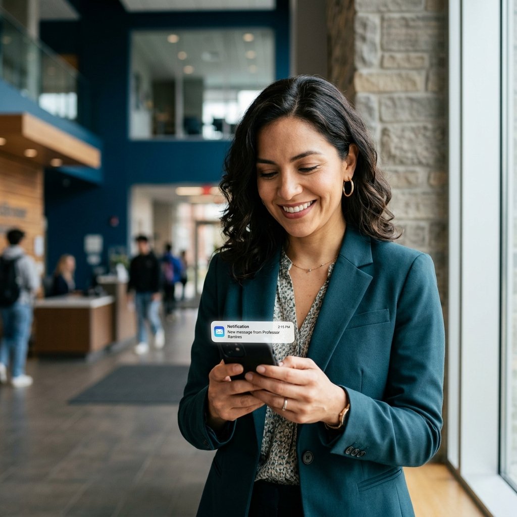 Mãe recebendo notificação de acesso no smartphone
